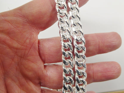 Real 9mm 925 Sterling Silver Miami  SEMI SOLID Link Chain Box Lock Clasp
