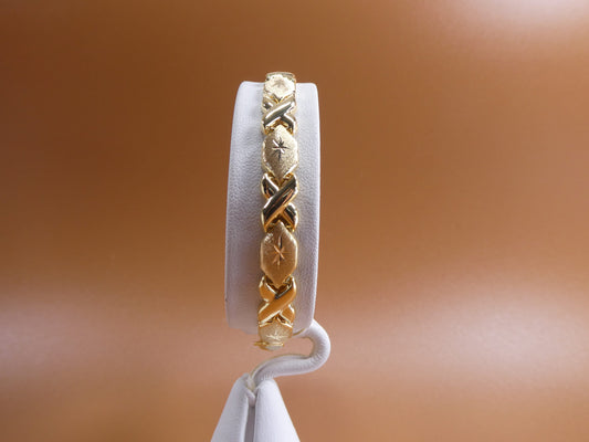 6.5 inch 7 inch xoxo stampato bracelet all yellow tone 14k yellow gold color finish over real 925 sterling silver