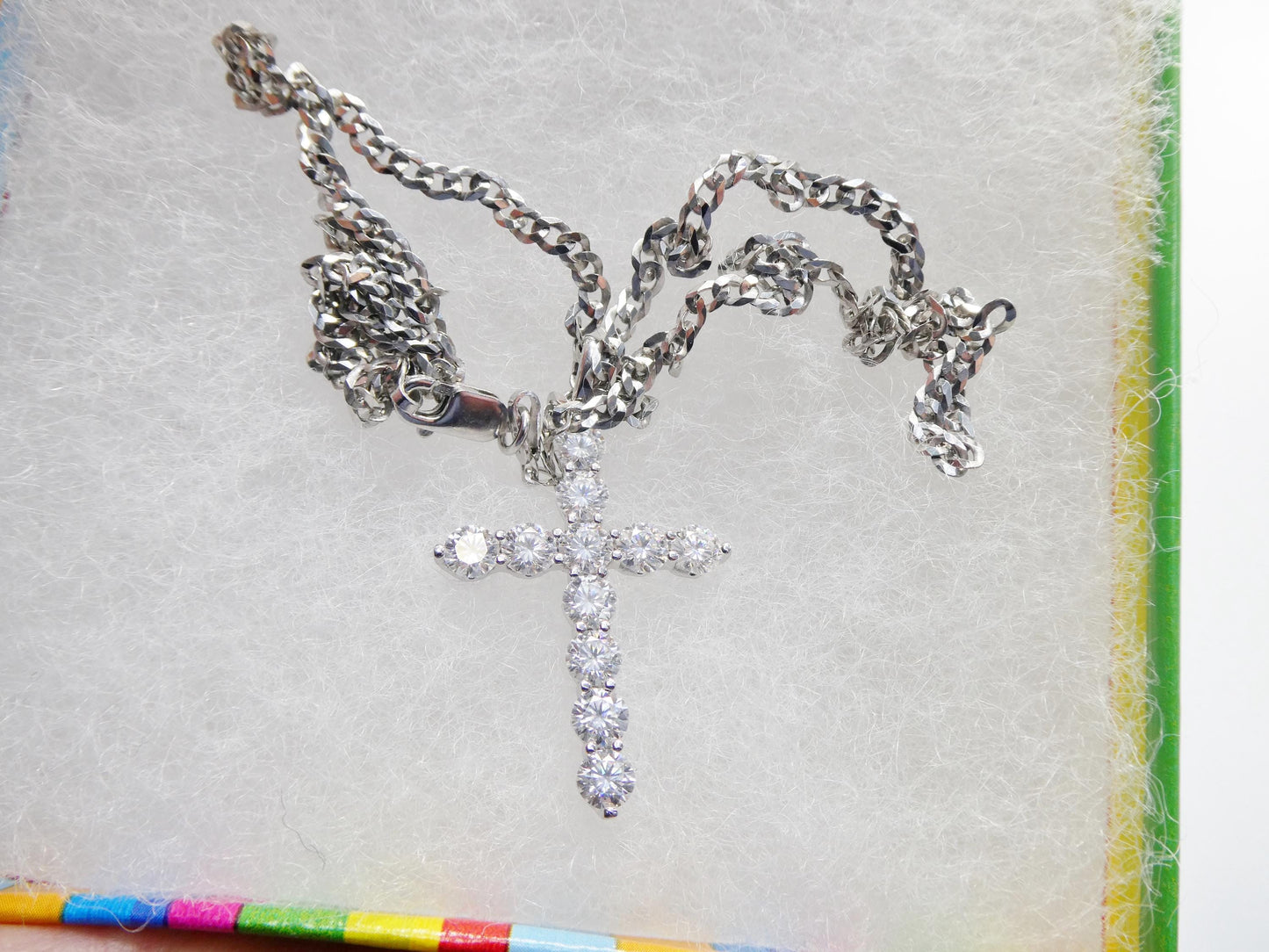 real 925 sterling silver 18 inch flat chain and moissanite cross pendent charm