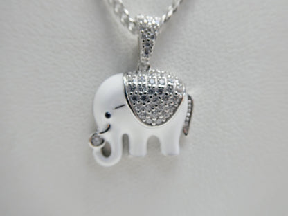 Real 925 Sterling Silver Enamel Elephant Pendent and 18 Inch Chain