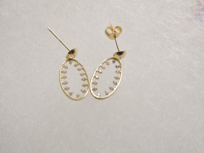 Real 10k Solid Yellow Gold Oval Drop Dangling Push Post Earrings
