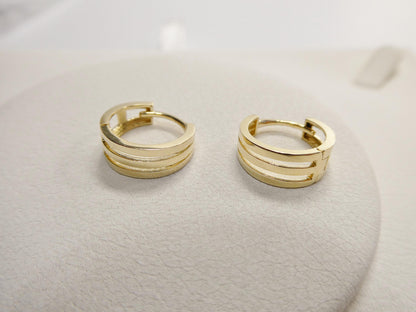 Real 10k Solid Yellow Gold Designer High Polish Hoop Huggie Earrings