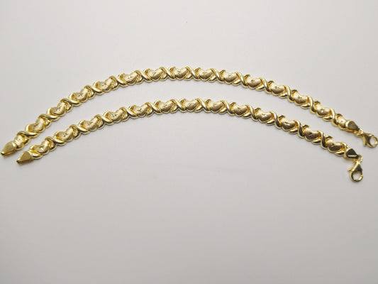real 925 sterling silver / 6 /6.5 / 7 inch mini xoxo heart bracelet all yellow tone 14k yellow gold color finish