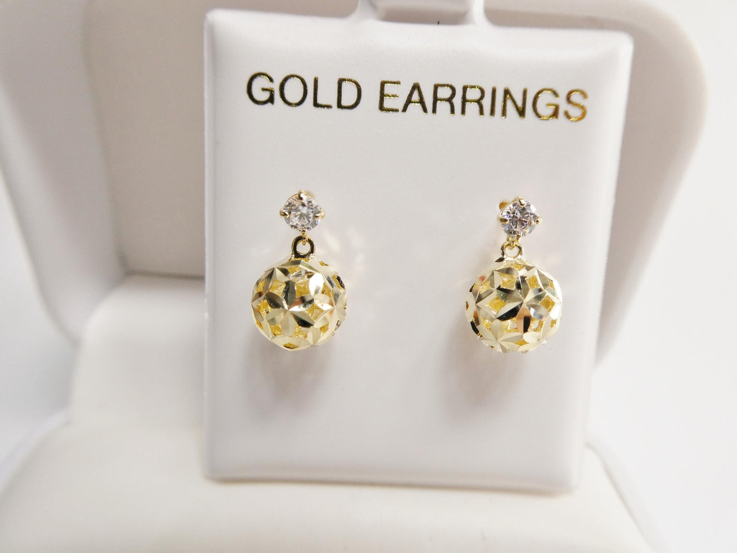 real 10k solid yellow gold ball drop push post earrings