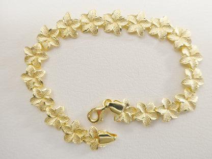 7 Inch Real 925 Sterling Silver Flower Full Diamond Cut 14k Gold Tone Finish