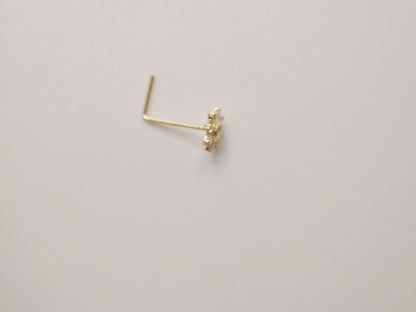 14k Real Solid Yellow Gold L SHAPE Flower Stud Nose Ring