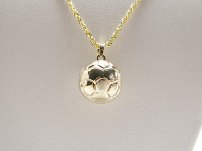 14k Real Solid Yellow Gold Mini Soccer Ball Pendent & Robe Necklace