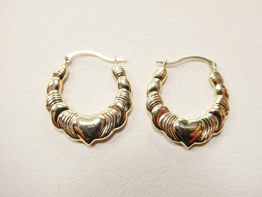 14k real solid yellow gold small heart hoop design earrings
