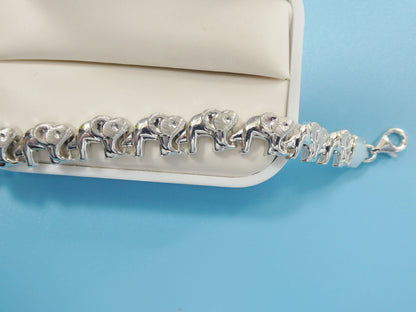 Real 925 Sterling Silver Elephant Stampato Set /Necklace/Bracelet 14k White Gold Color Finish