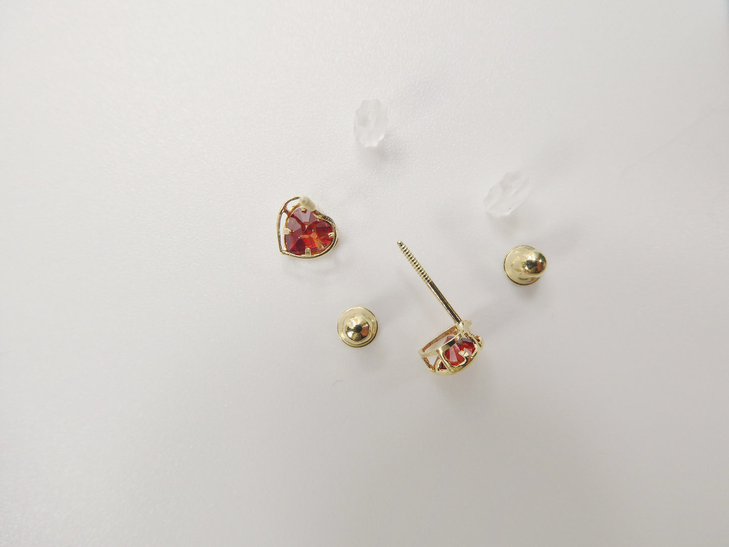10k real solid yellow gold birthstone screw back children earrings heart bazel shape