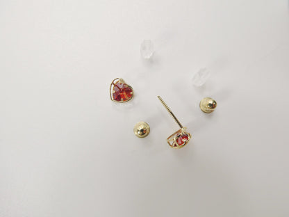 10k Real Solid Yellow Gold Birthstone Screw Back Children Earrings Heart Bazel Shape