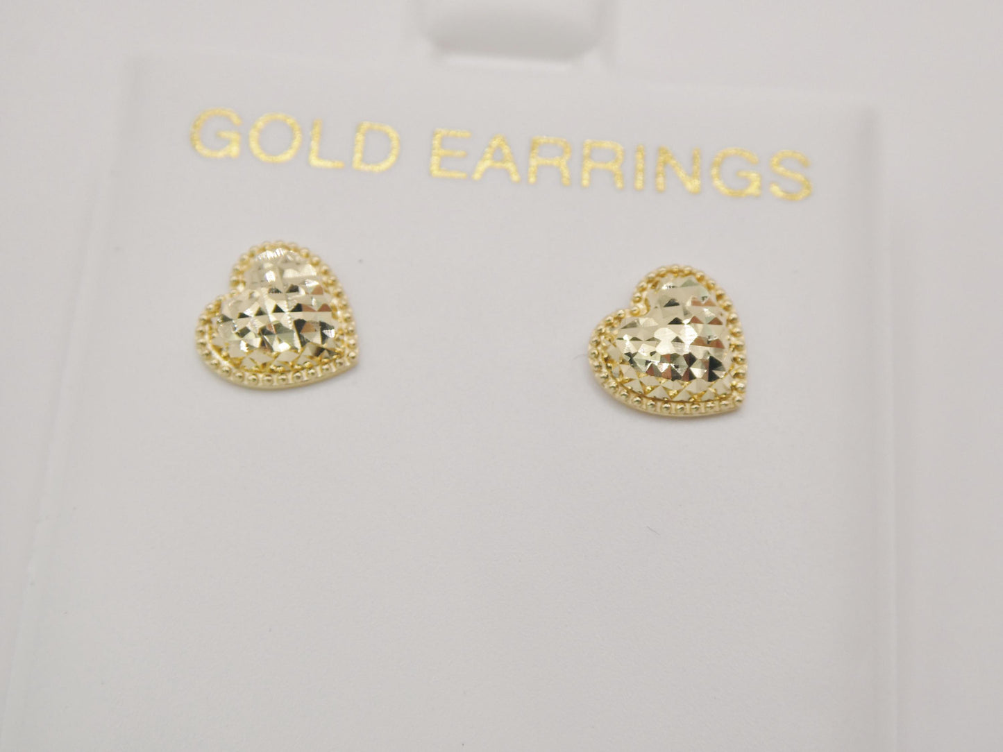 10k real solid yellow gold design heart push back earrings