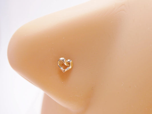 14k real solid yellow gold small tiny heart stud nose ring