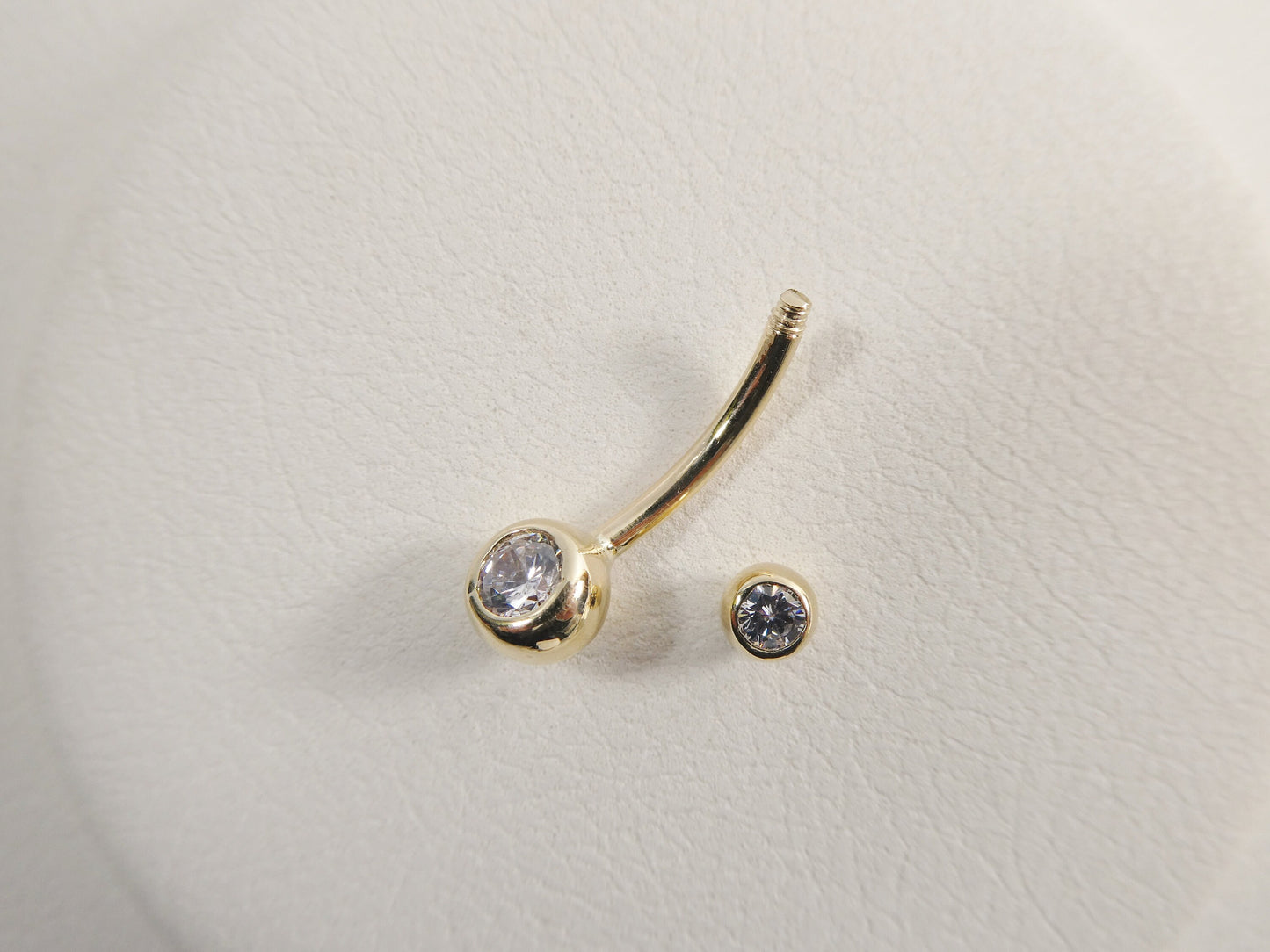 14k real solid yellow gold 5mm stone bezel setting belly button ring piercing
