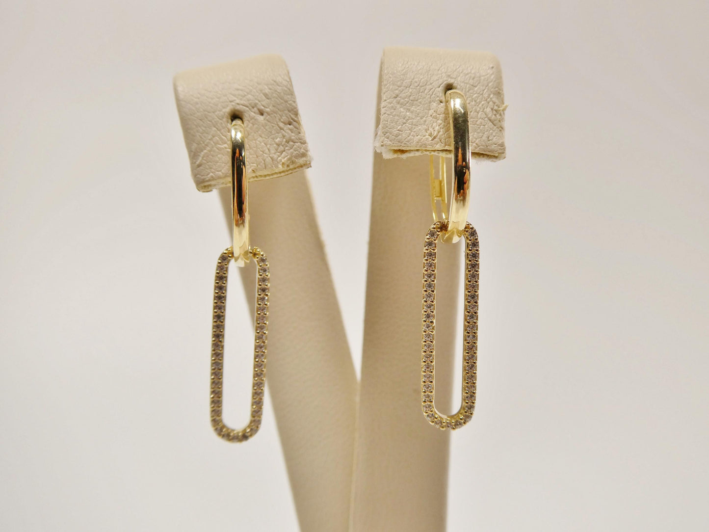 real 10k solid yellow gold long hanging paperclip earrings
