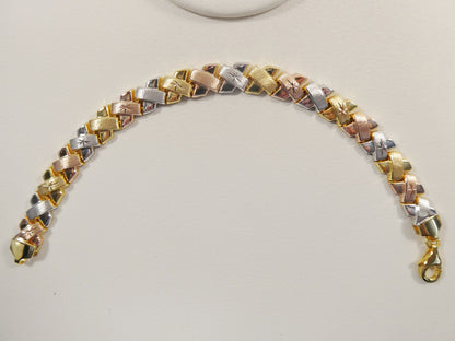 Real 925 Sterling Silver Stampato X Bracelet 14k Yellow Gold Finish