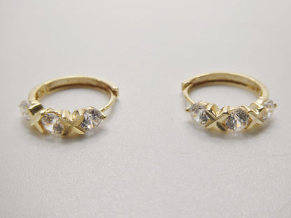 Real 10k Solid Yellow Gold XO Hoop Huggie Earrings