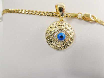 Real 925 Sterling Silver 18 inch Flat Chain and Evil Eye Pendant Charm