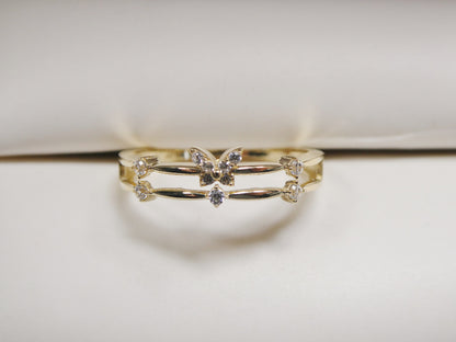 Real 10k Solid Yellow Gold Women's Classic Micro Pave Setting Ring