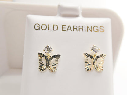Real 10k Solid Yellow Gold Design Butterfly Dangling Push Post Earrings