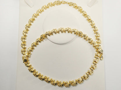 Real 925 Sterling Silver All Yellow Tone Elephant Set Necklace and Bracelet