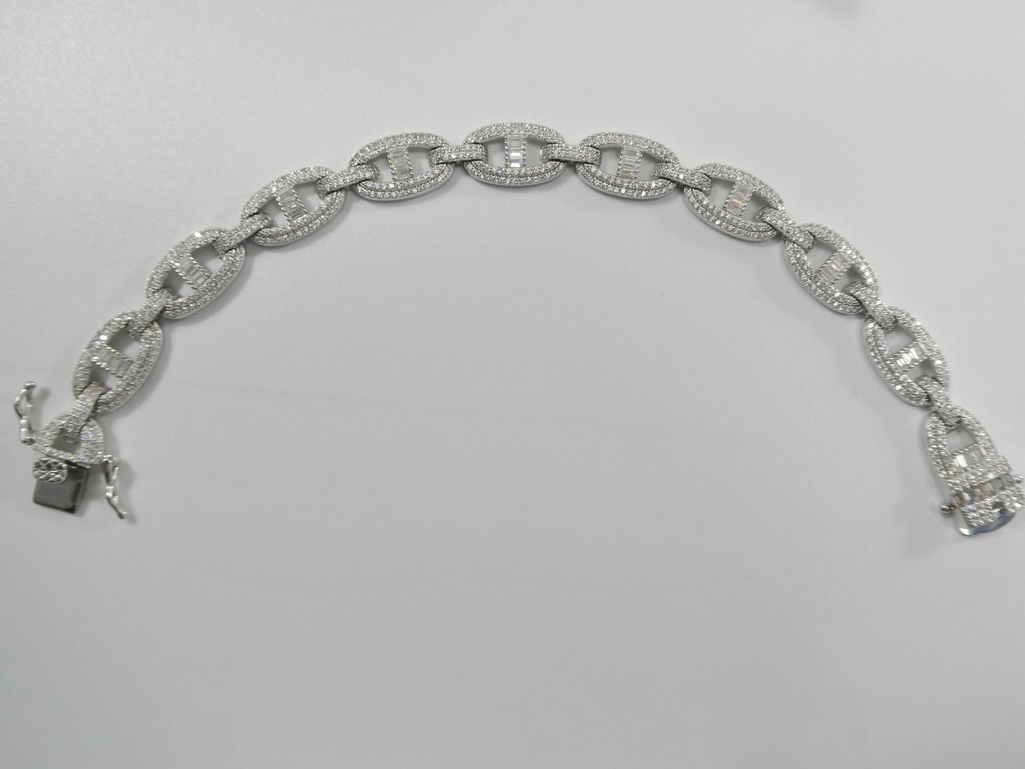 real 925 sterling silver mariner link full stone micro setting bracelet