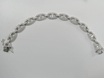 Real 925 Sterling Silver Mariner Link Full Stone Micro Setting Bracelet