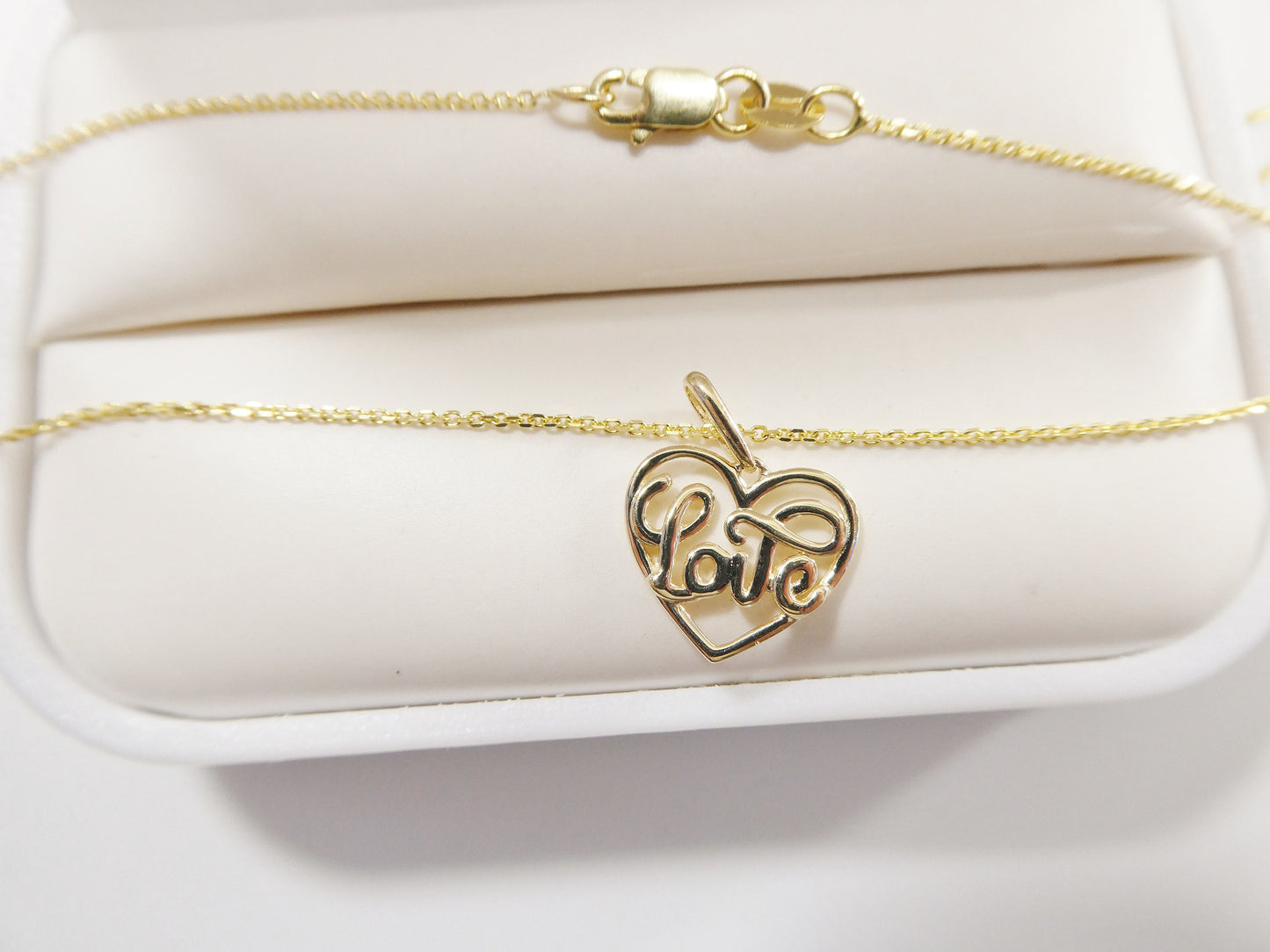 14k real solid yellow gold love heart pendent and cable necklace