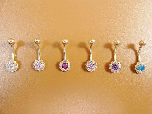 14k real solid yellow gold birthstone color center belly button ring piercing