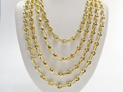 Real 925 Sterling Silver Solid Anchor Puff Chain 14k Yellow Gold Finish