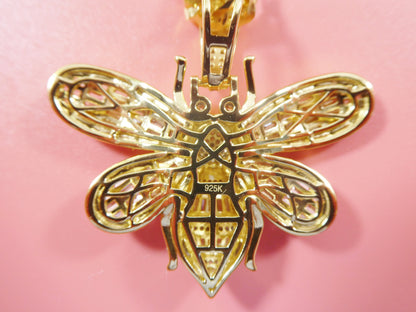 Real 925 Sterling Silver Honey Bee Chain and Pendant 14k Yellow Gold Finish