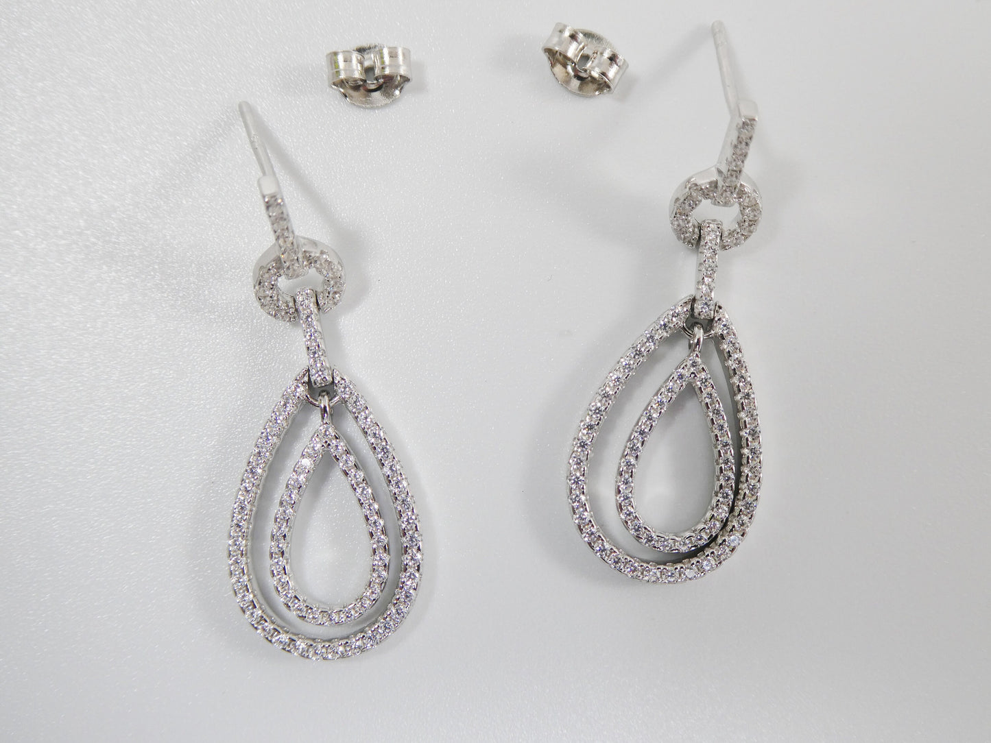 real 925 sterling silver micro pave setting 14k white gold color finish drop earrings