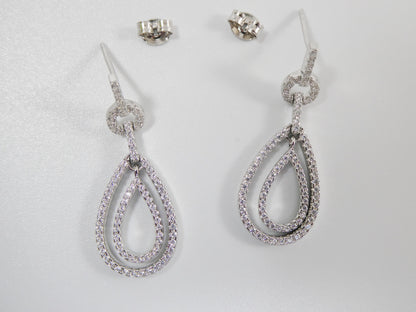 Real 925 Sterling Silver Micro Pave Setting 14k White Gold Color Finish Drop Earrings