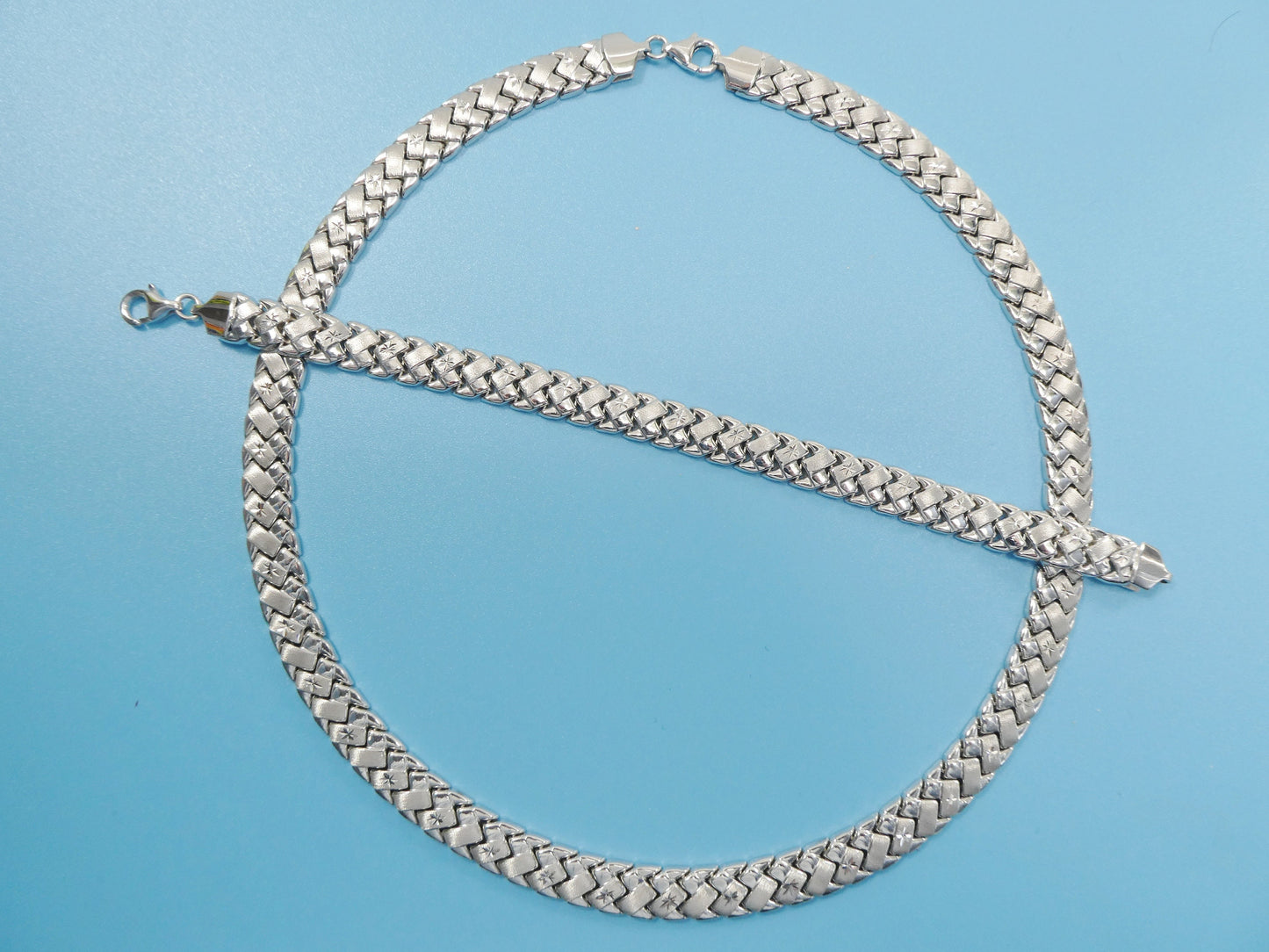 Sterling Silver Basket Style Necklace Bracelet Set - 14k White Gold Tone