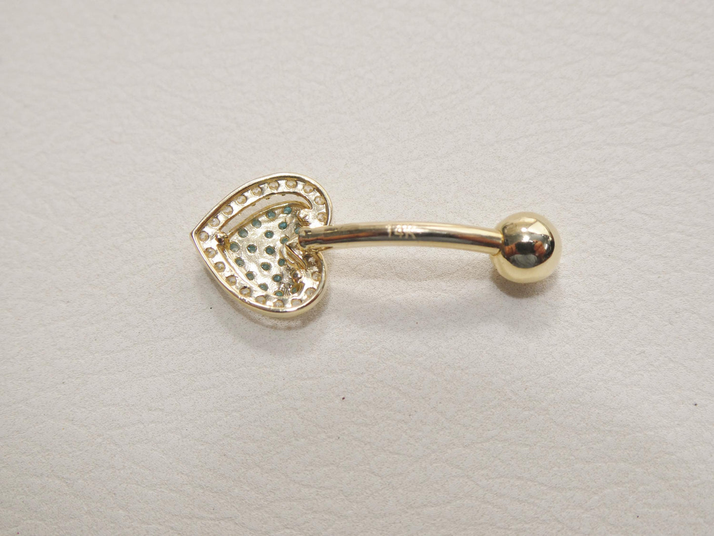 14k real solid yellow gold heart belly button ring piercing