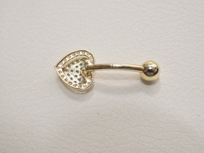 14k Real Solid Yellow Gold Heart Belly Button Ring Piercing