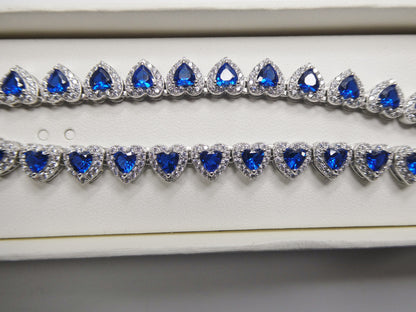Real  925 Sterling Silver Heart Sapphire Stone Color Necklace