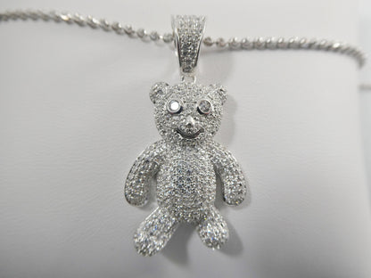 Real 925 Sterling Silver Teddy Bear Pendent and 2mm 18 Inch Moon Cut Chain