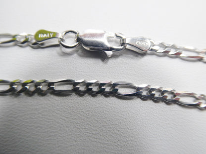 Real 925 Sterling Silver 2.8mm Italian Figaro Solid Chain Lobster Lock Clasp