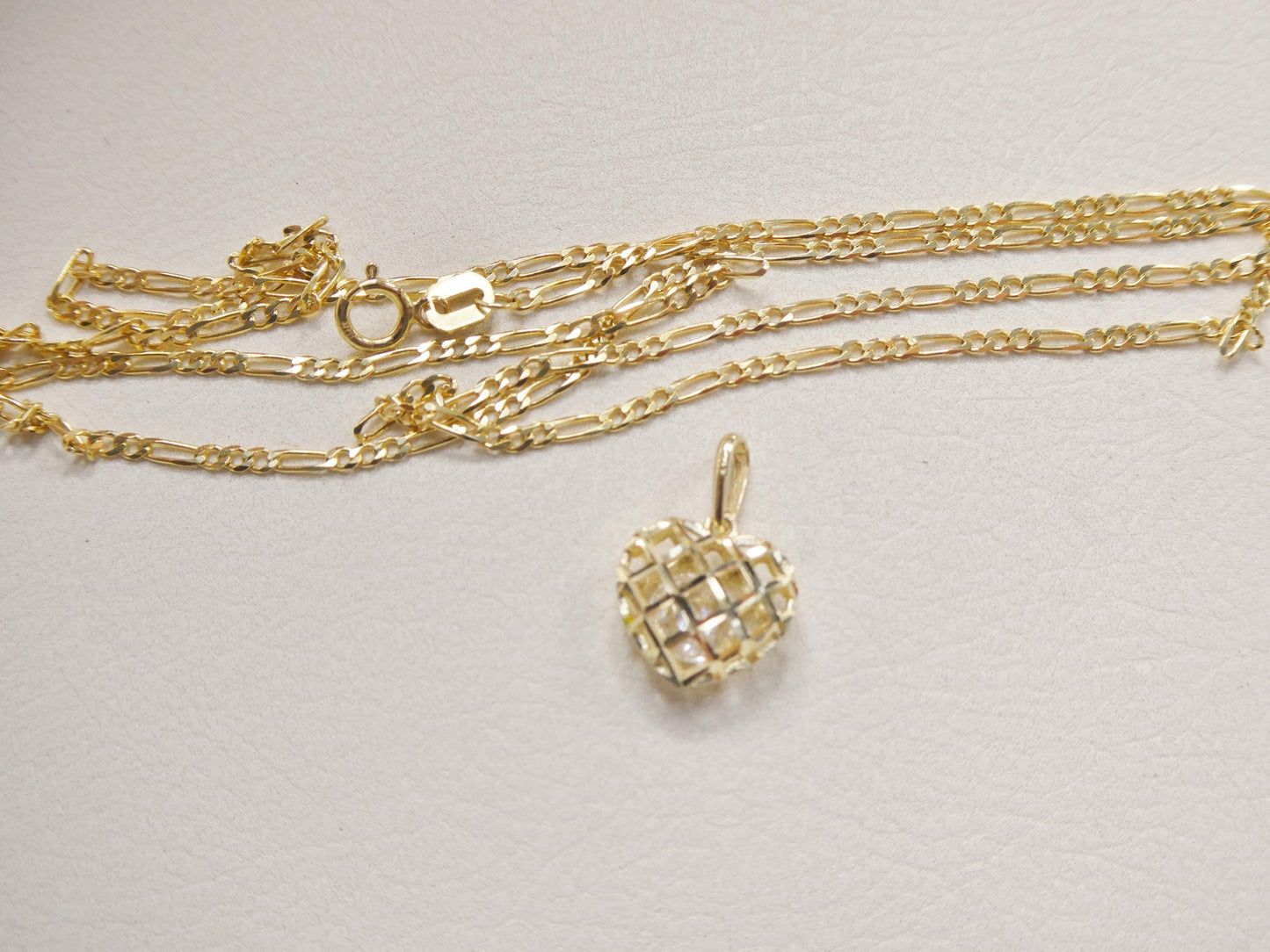 10k Yellow Gold Figaro Chain Necklace with Heart Pendant - 18 inch