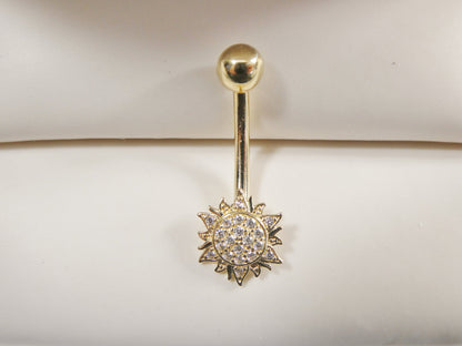14k Real Solid Yellow Gold Sun Belly Button Ring Piercing