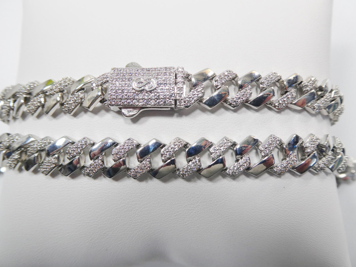 Monaco Cuban necklace brass rhodium plated 14k white gold filled 9mm