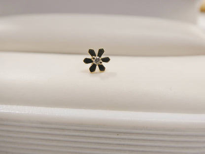 14k Real Solid Yellow Gold Polish Flower Stud Nose Ring