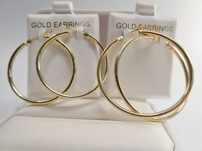 10k Real Solid Yellow Gold 2mm Tube Super Polish Hoop Earrings