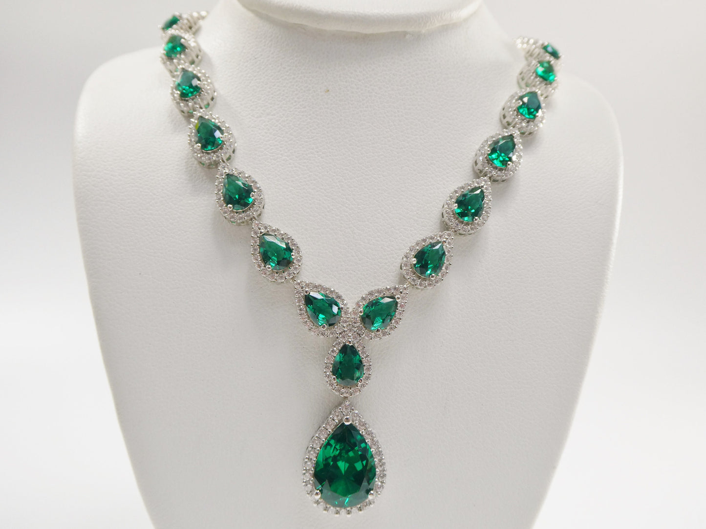 real 925 sterling silver teardrop emerald green women necklace