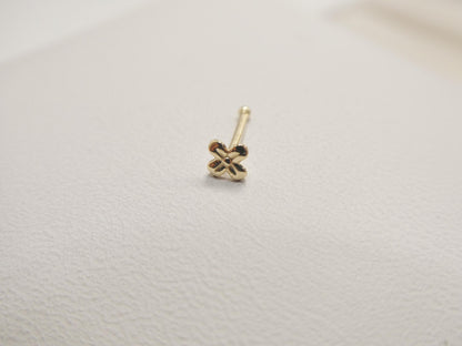 14k Real Solid Yellow Gold Tiny Floral Stud Nose Ring