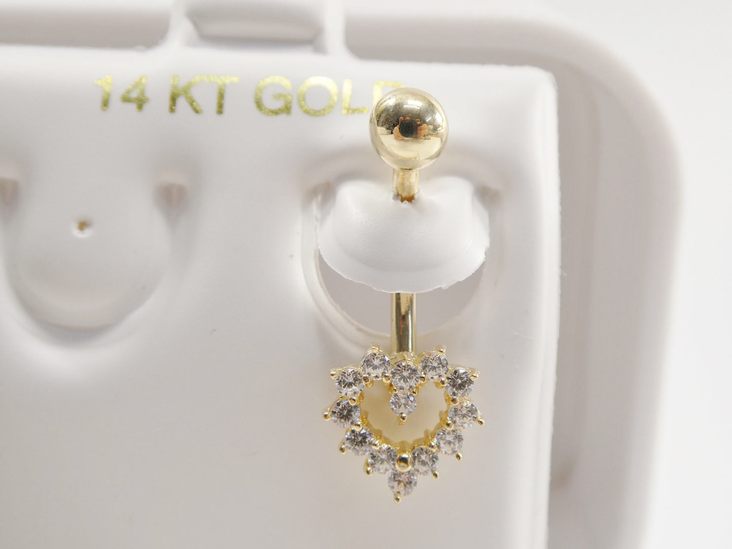 14k real solid yellow gold heart shape belly button ring piercing