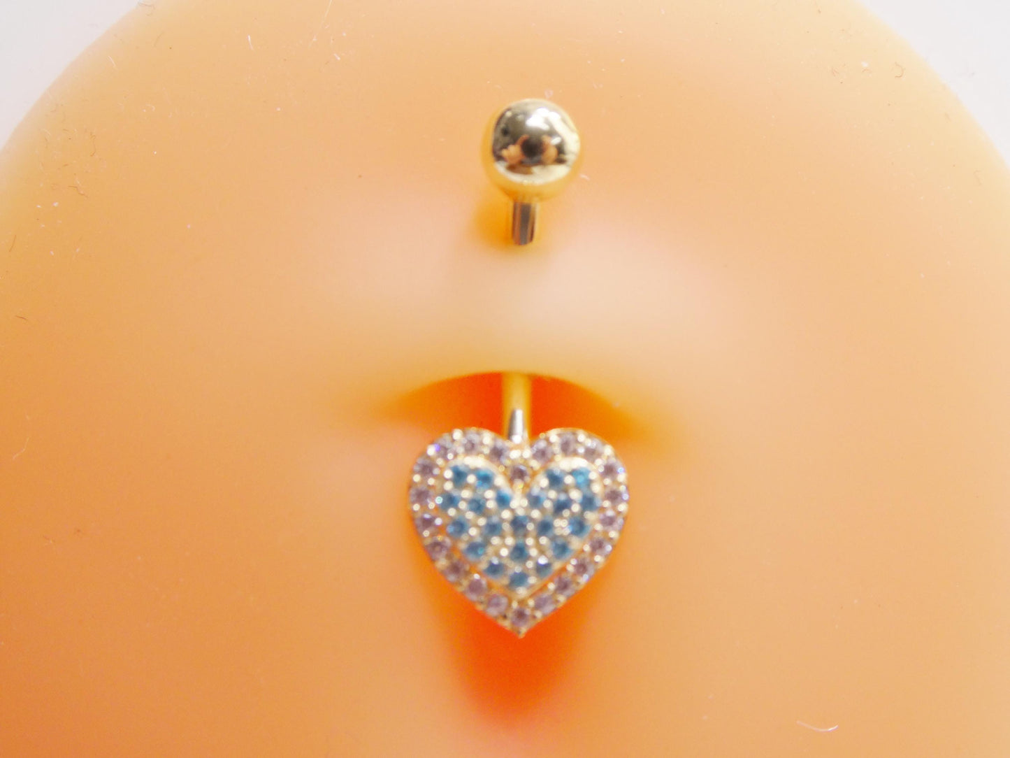 14k real solid yellow gold heart belly button ring piercing