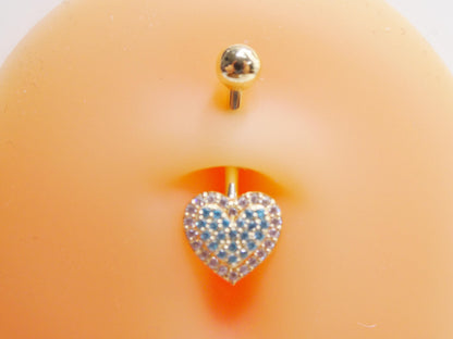 14k Real Solid Yellow Gold Heart Belly Button Ring Piercing