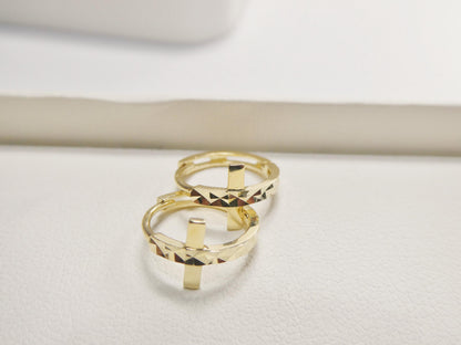 Real 10k Solid Yellow Gold Cross Hoop Huggie Earrings